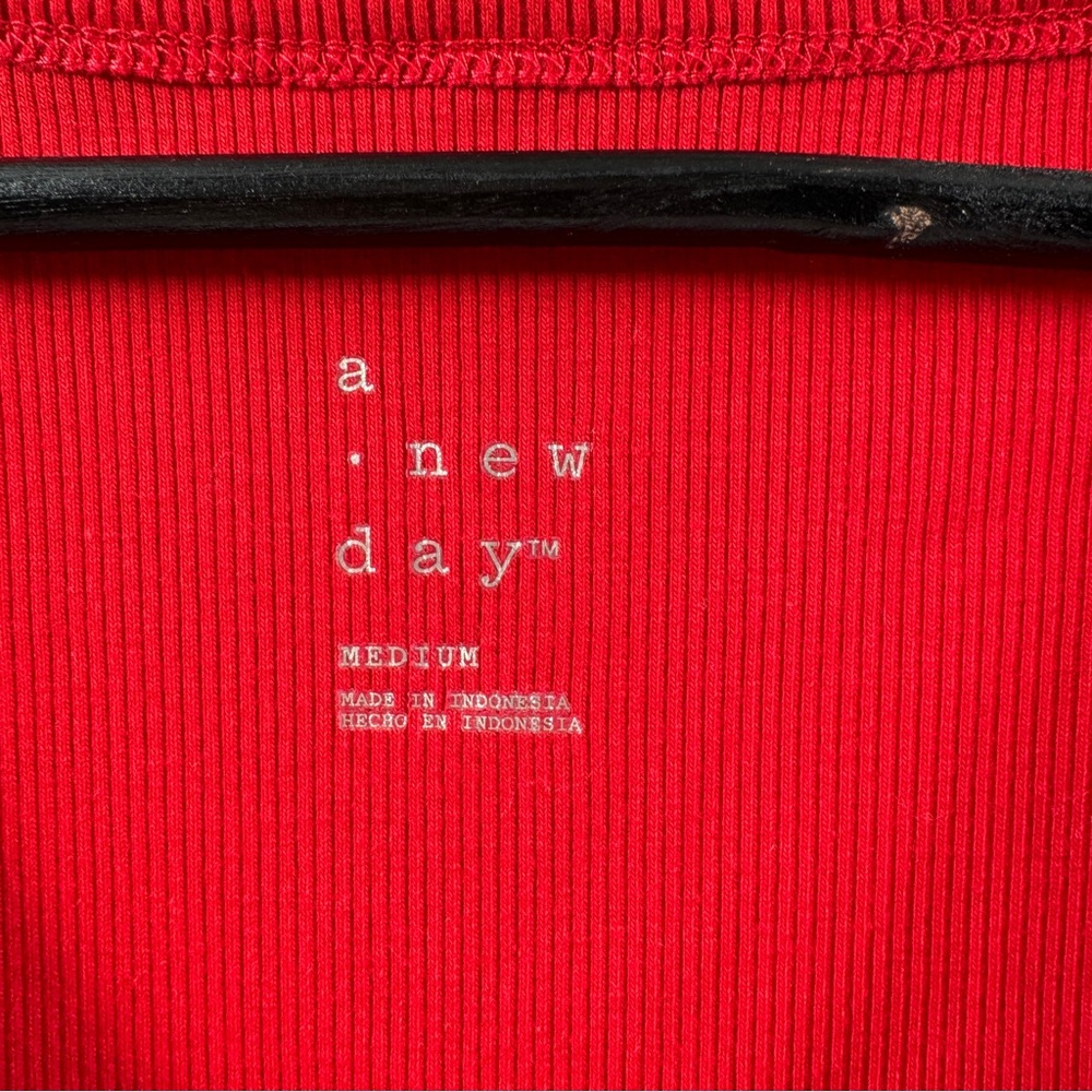 A New Day Red Ribbed V-Neck Midi Tank Dress with Scrunched Sides – Size Medium - Picture 4 of 8